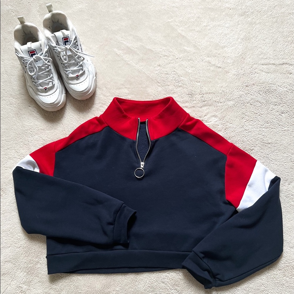 Red White & Blue Cropped Shirt